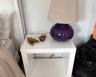 Purple Ceramic Table Lamp with Neutral Linen Shade