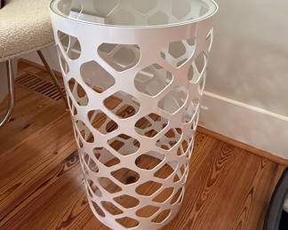 White Geometric Table with Glass Top
