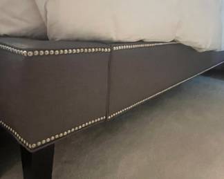Willow Nailhead Trim Upholstered Queen Bed, Charcoal Fabric