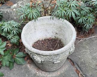 Vintage Cast Stone Planter with Grape Cluster Motif