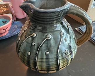 Studio Pottery Pitcher with Applied Decoration