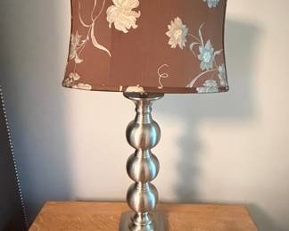 Stacked Orb Table Lamp with Floral Fabric Shade