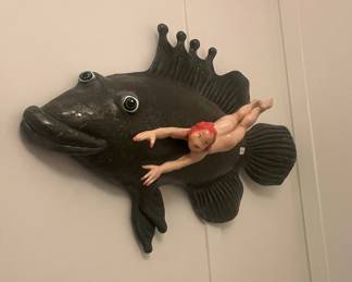 Whimsical Fish and Nude Figurine Wall Art