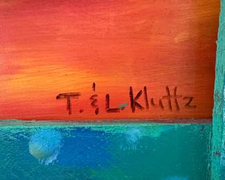 T. L. Kluttz Folk Art Blue Cat Painting