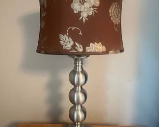 Brushed Nickel Table Lamp with Floral Drum Shade