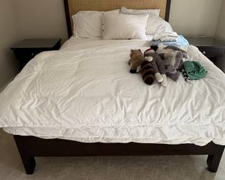Wood Bed Frame with Upholstered Headboard