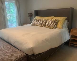 Willow Nailhead Trim Upholstered Queen Bed, Charcoal Fabric