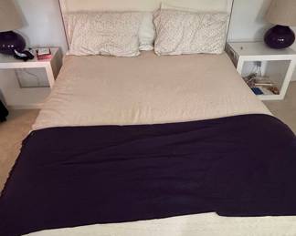 Upholstered Queen Headboard with Purple Piping