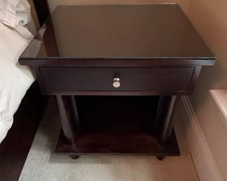 Dark Wood Nightstand with Glass Top