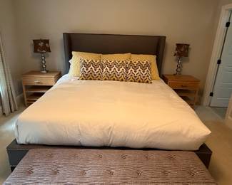Upholstered Platform Bed Frame with Wingback Headboard and Nailhead Trim