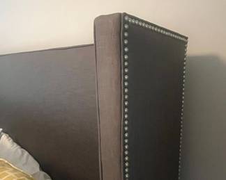 Willow Nailhead Trim Upholstered Queen Bed, Charcoal Fabric