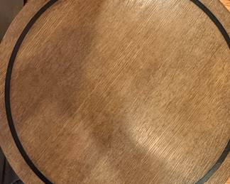 Round Oak Side Table with X-Base and Inlay Band