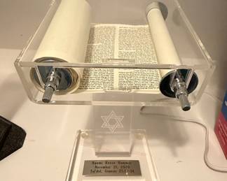 Acrylic Torah Scroll Display with Engraved Plaque - Naomi Reese Hammer
