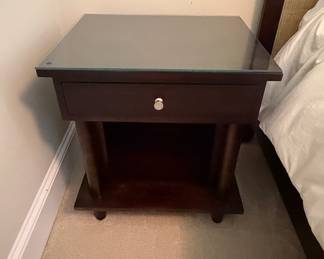 Modern Dark Wood Nightstand with Glass Top
