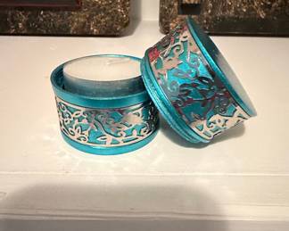 Yair Emanuel Teal and Silver Filigree Travel Havdalah Set
