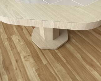 Light Oak Pedestal Dining Table with Tile Inset