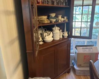 Vintage Cherry Wood Corner Cabinet with Glass Doors