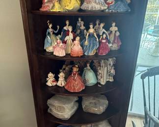 Collection of Dresden Lace Porcelain Figurines and Blue Willow Plates