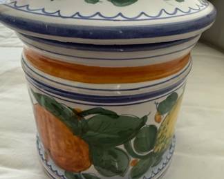 Italian Ceramic Jar with Fruit Motif and Lid