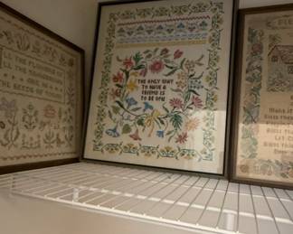 Three Framed CrossStitch Samplers with Inspirational Quotes