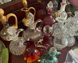 Assorted Vintage Perfume Bottles and Cruets