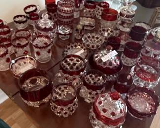 Ruby Block Pattern Glassware Set