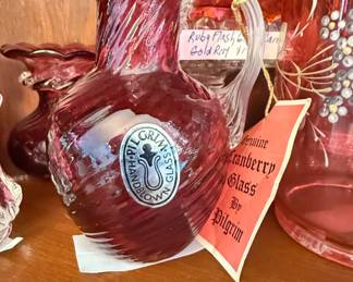 Pilgrim Glass Ruby Flash Handblown Pitcher