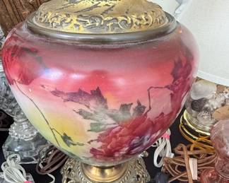 Victorian Gone with the Wind Style HandPainted Oil Lamp with Brass Base
