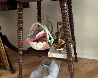 Victorian Spool Turned Parlor Table with Scalloped Edge