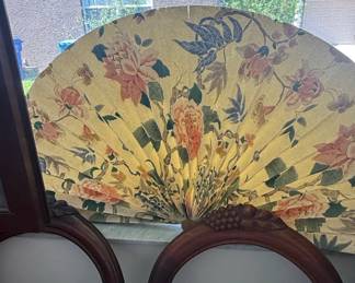 Vintage Large Chinese HandPainted Floral Folding Fan