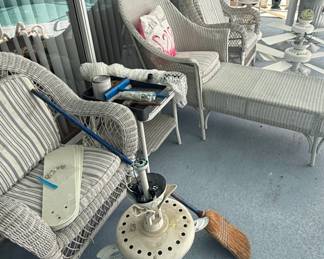 White Wicker Patio Furniture Set with Ceiling Fan