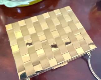 Vintage Gold Basket Weave Compact Purse with Snake Chain