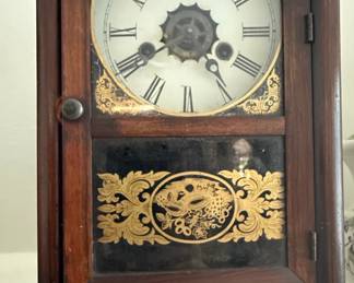 Seth Thomas Octagon Walnut Mantel Clock with Eglomis Panel