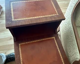 Vintage Mahogany Leather Inset Step Side Table
