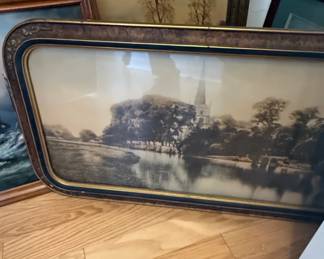 Antique Etching of River Scene with Church by Claude Thinon