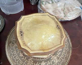 Vintage Celluloid Vanity Set with Trinket Box and Tray