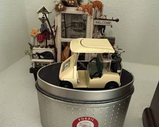 Fossil Golf Cart Desk Clock Tin
