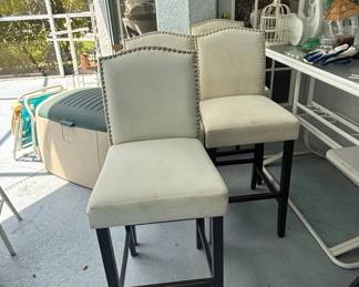 Upholstered Bar Stools with Nailhead Trim Set of 
