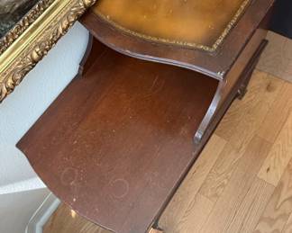 Vintage Mahogany TwoTier Step Side Table with Tooled Leather Top
