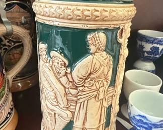 German Beer Stein with Relief Scene