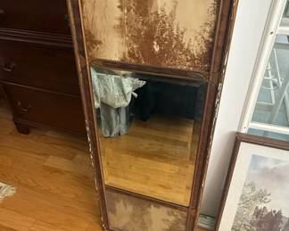 Vintage Trumeau Mirror with Faux Suede Panels
