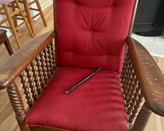 Victorian Barley Twist Spindle Rocking Chair with Red Upholstery
