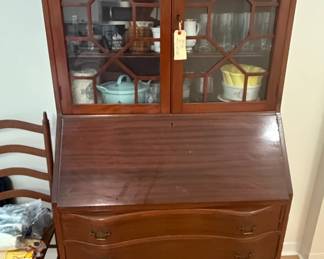 Antique Maddox Tables Chippendale Style Mahogany Secretary Desk with Glass Display Cabinet
