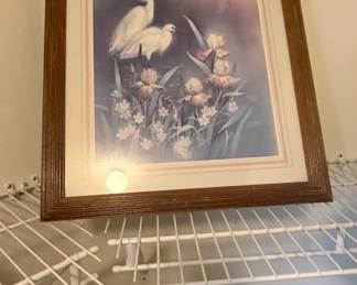 Framed Print of Egrets and Irises by M.P. Elliott