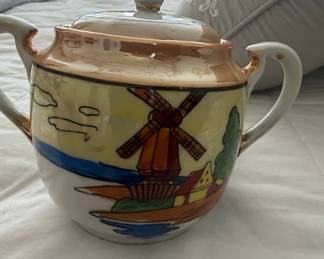 Antique Hand Painted Nippon Windmill Sugar Bowl and Lid