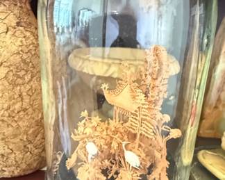 Vintage Chinese Cork Carving Diorama with Pagoda and Cranes