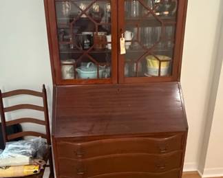 Mahogany Chippendale Style Secretary Desk with China Cabinet