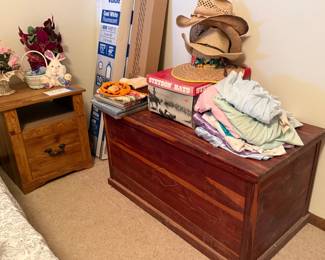 Cedar Chest, Stetson Hat, NightStand, Linens