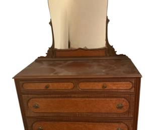 387 - Depression Style 3 Drawer Dresser w/ Mirror (Description): 67 x 40 x 19