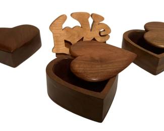 369 - Wooden Handmade Heart Boxes & Love Sign (Description): 2.5 x 5 x 5